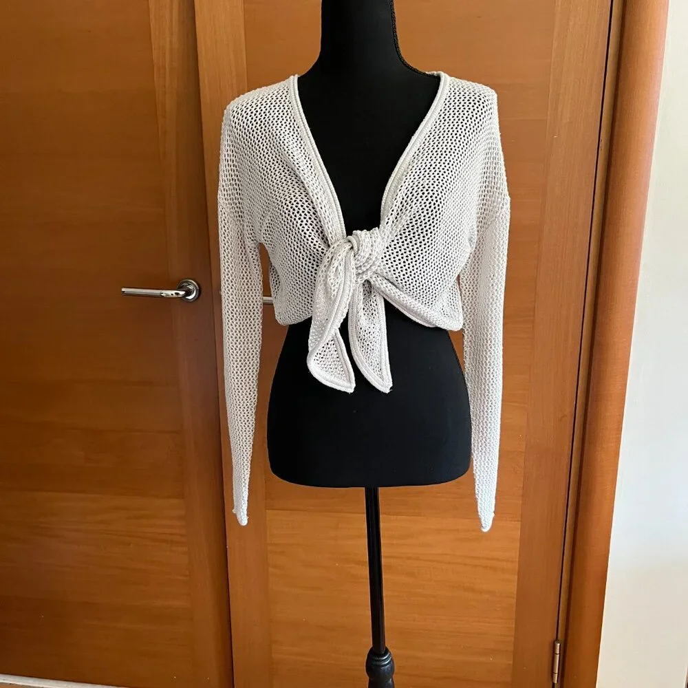 2-Pc.Soft Open Knit Mesh Wrap Top and Pencil Skirt, Size M - Picture 4 of 7